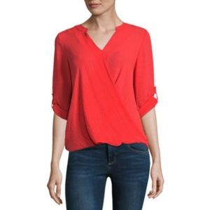 Lightweight Crape Style Roll Tab Cross Front Shirt